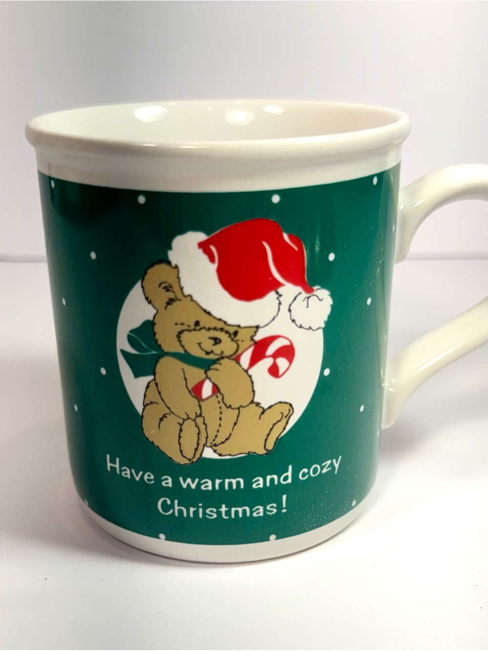 Have A Cozy Christmas Vintage Teddy Bear Mug American Greetings 1987 Green & Red
